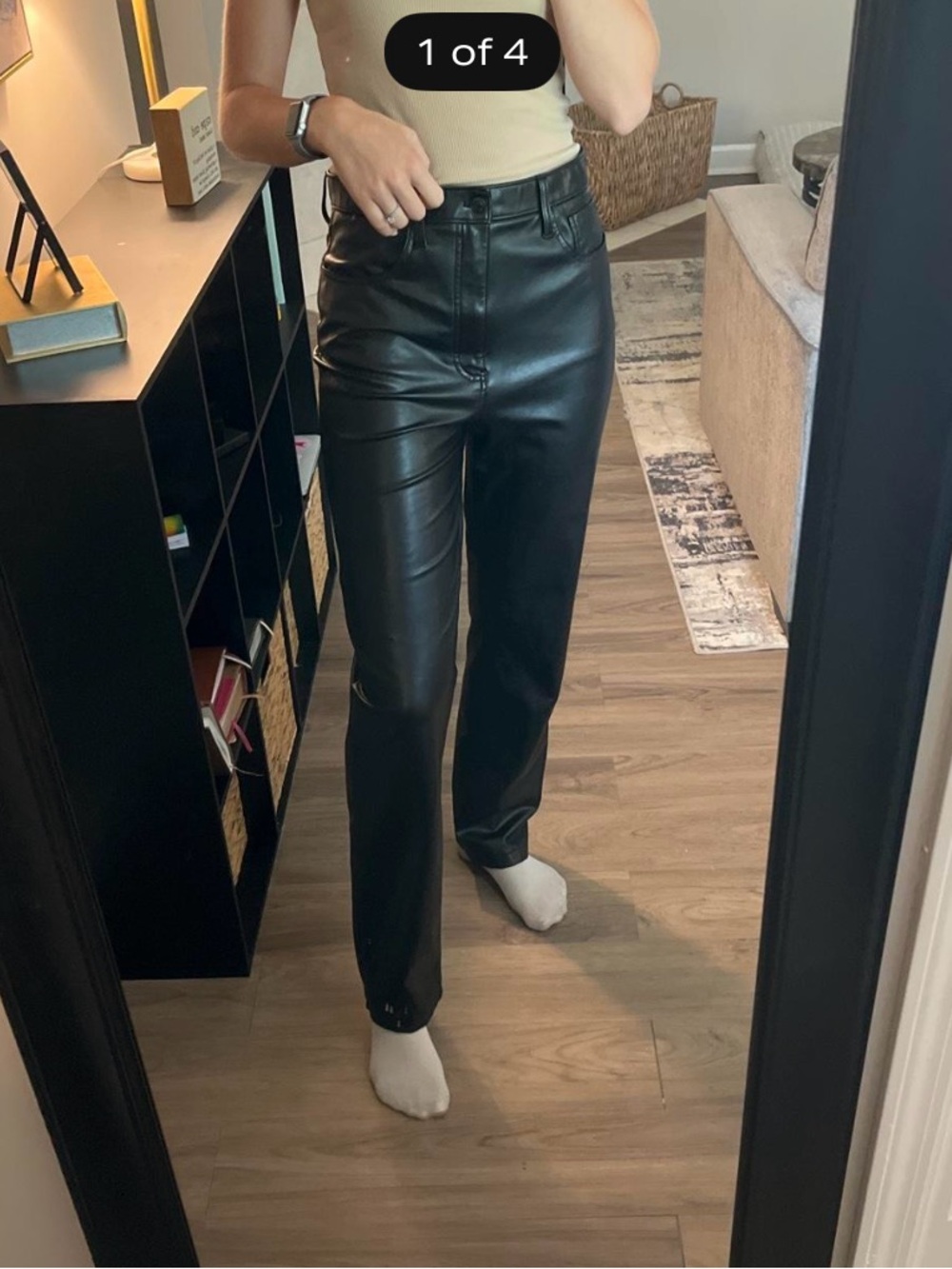 Abercrombie & Fitch Black Straight-Leg Faux Leather Jeans